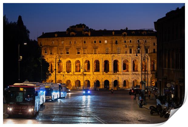 Theatre of Marcellus at Night in Rome Print by Artur Bogacki