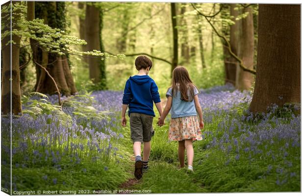 Young Love In Bluebell Woods Canvas Print by Robert Deering