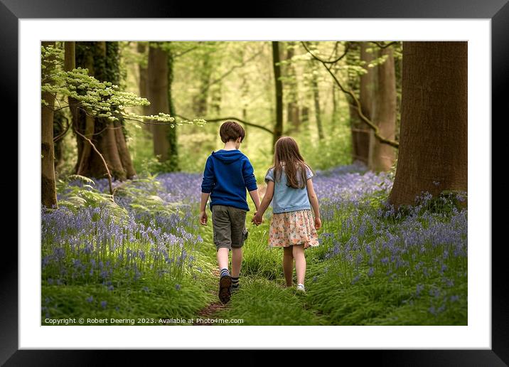 Young Love In Bluebell Woods Framed Mounted Print by Robert Deering