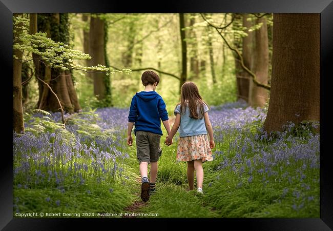 Young Love In Bluebell Woods Framed Print by Robert Deering