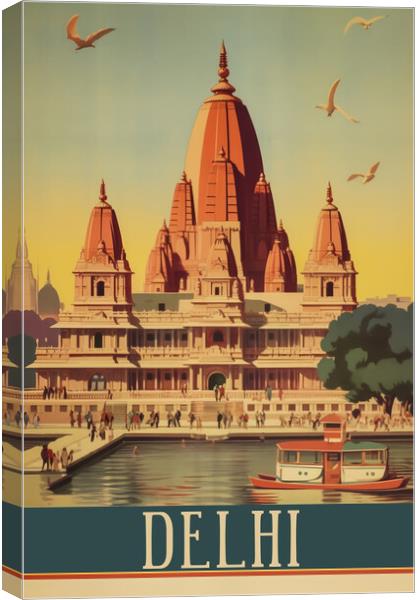 Delhi 1950s Travel Poster Canvas Print by Picture Wizard