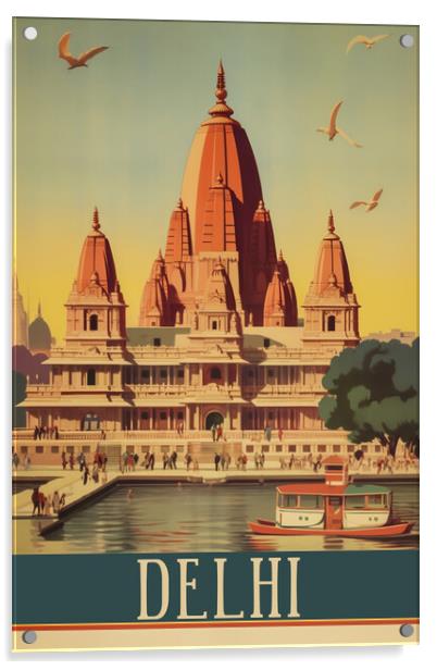 Delhi 1950s Travel Poster Acrylic by Picture Wizard