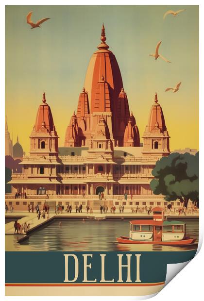 Delhi 1950s Travel Poster Print by Picture Wizard