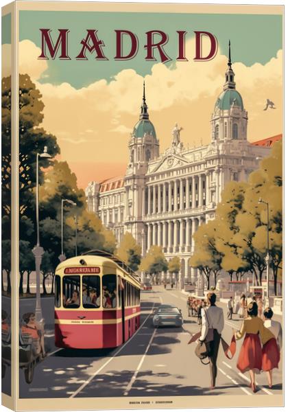 Madrid 1950s Travel Poster Canvas Print by Picture Wizard