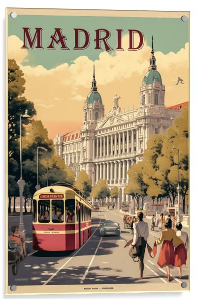 Madrid 1950s Travel Poster Acrylic by Picture Wizard