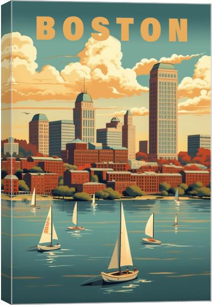 Boston 1950s Travel Poster Canvas Print by Picture Wizard