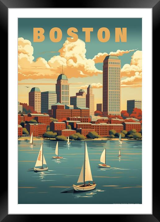 Boston 1950s Travel Poster Framed Mounted Print by Picture Wizard