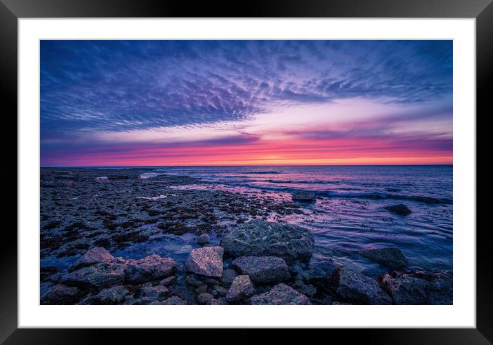 Tranquil Sunset Reflection on Rocky Shore Framed Mounted Print by Jonny Gios