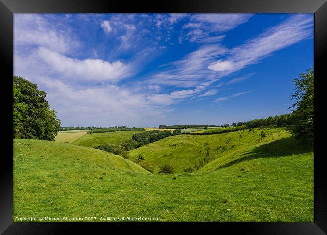 Painsthorpe Dale in the Yorkshire Wolds Framed Print by Michael Shannon