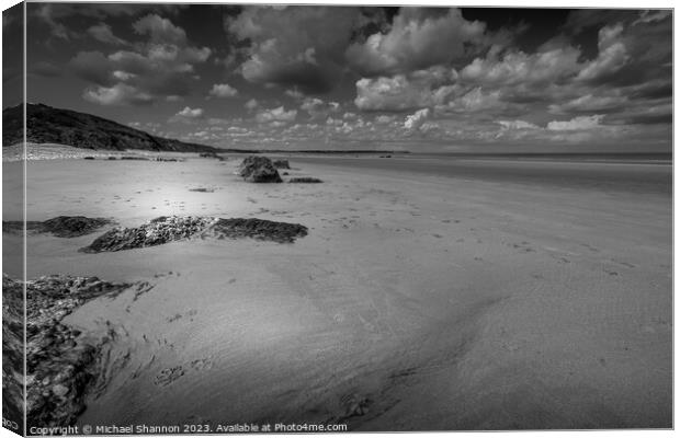 Speeton Sands, Filey Bay, Low tide (Black and Whit Canvas Print by Michael Shannon