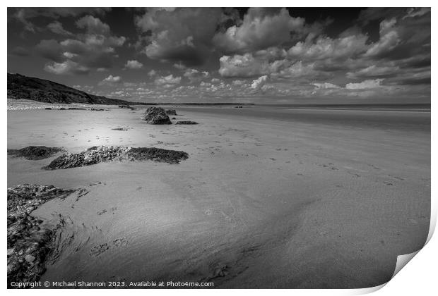 Speeton Sands, Filey Bay, Low tide (Black and Whit Print by Michael Shannon