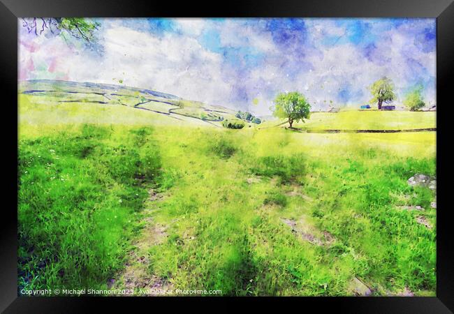 Swaledale scenery near Keld, Yorkshire Dales Natio Framed Print by Michael Shannon