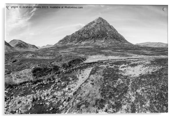 Buachaille Etive Mor and River Coupall monochrome Acrylic by Graham Moore