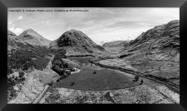 Glen Etive looking north monochrome Framed Print by Graham Moore