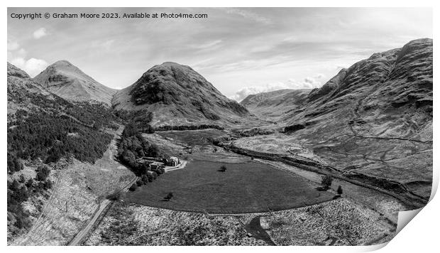 Glen Etive looking north monochrome Print by Graham Moore