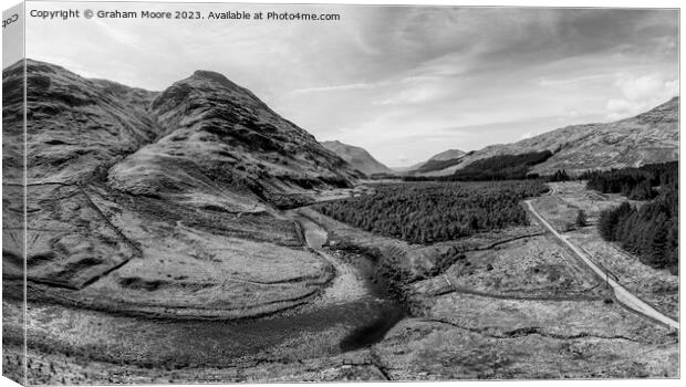 Glen Etive looking south monochrome Canvas Print by Graham Moore