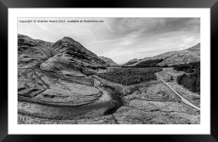 Glen Etive looking south monochrome Framed Mounted Print by Graham Moore