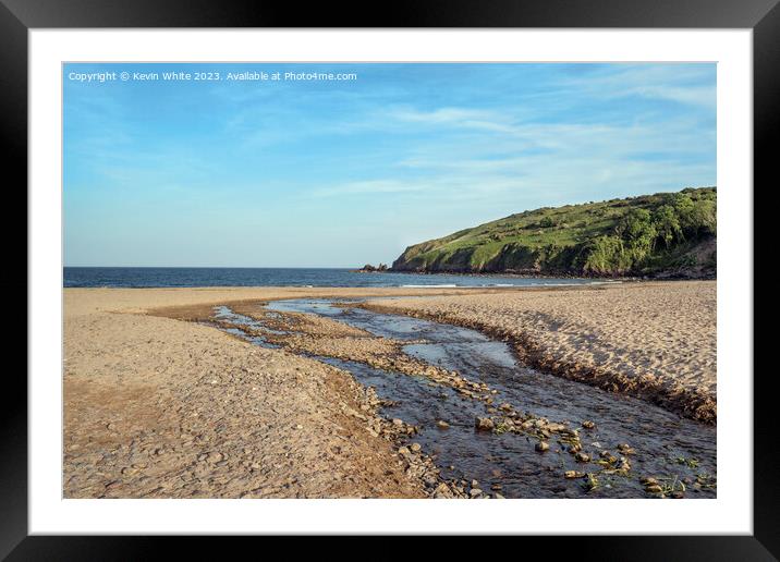 Stream leading down to Freshwater East beach in evening Framed Mounted Print by Kevin White
