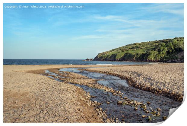 Stream leading down to Freshwater East beach in evening Print by Kevin White