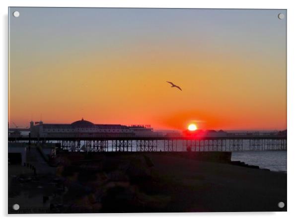 Sunrise over Palace Pier Brighton  Acrylic by Beryl Curran