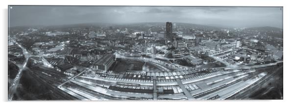 Sheffield Skyline Black and White Acrylic by Apollo Aerial Photography