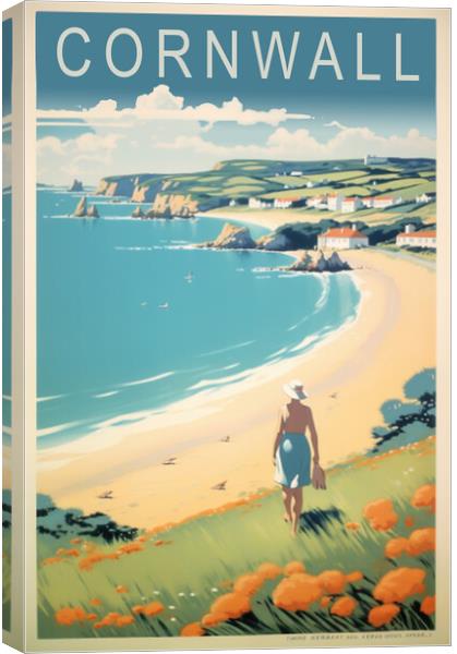 Cornwall 1950s Travel Poster Canvas Print by Picture Wizard