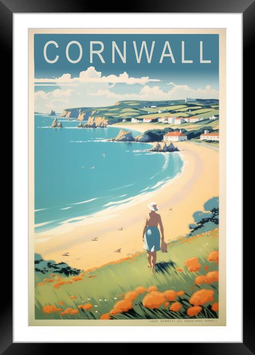 Cornwall 1950s Travel Poster Framed Mounted Print by Picture Wizard