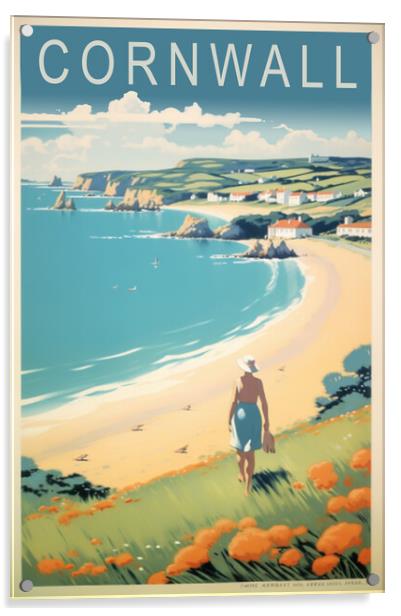 Cornwall 1950s Travel Poster Acrylic by Picture Wizard