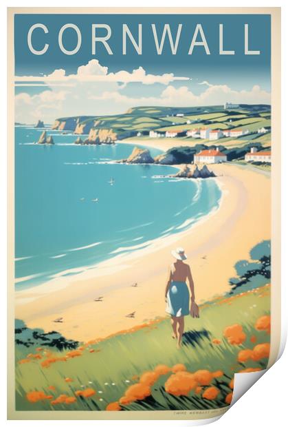 Cornwall 1950s Travel Poster Print by Picture Wizard