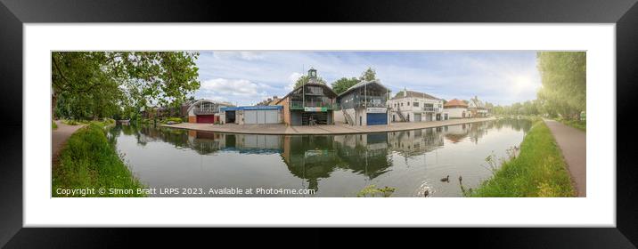 Panoramic River Cam in Cambridge with boat houses Framed Mounted Print by Simon Bratt LRPS