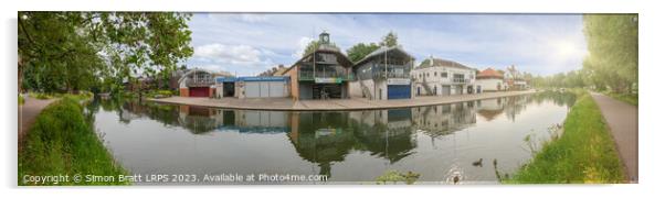 Panoramic River Cam in Cambridge with boat houses Acrylic by Simon Bratt LRPS