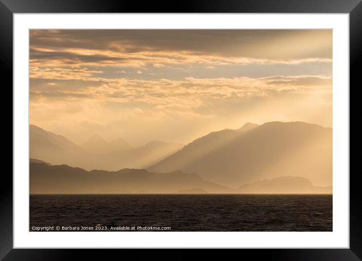 Knoydart Sunrise and Sunbeams, Skye Scotland. Framed Mounted Print by Barbara Jones