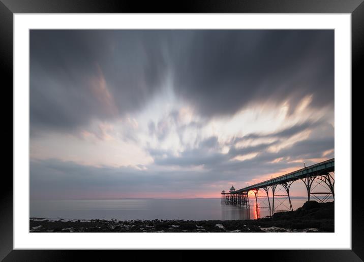 Clevedon Pier Sunset Framed Mounted Print by Mark Jones