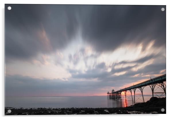 Clevedon Pier Sunset Acrylic by Mark Jones