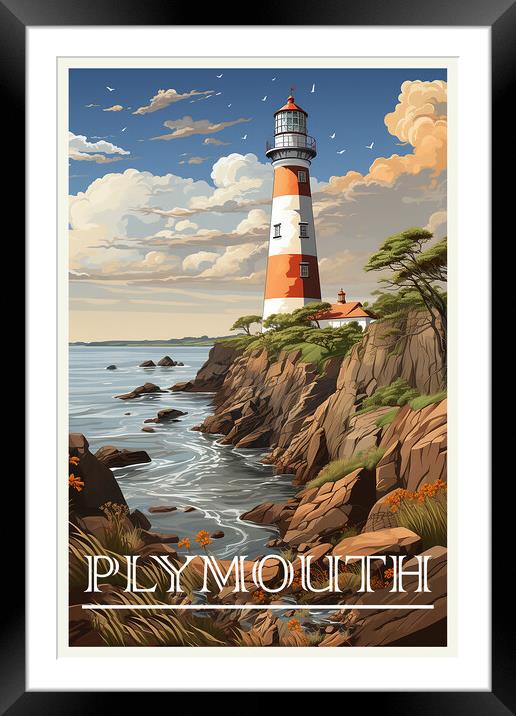 Plymouth Travel Poster Framed Mounted Print by Steve Smith