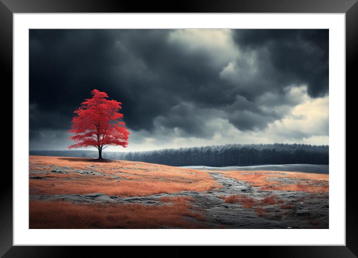 The Red Tree Framed Mounted Print by Picture Wizard