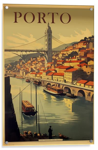 Porto 1950s Travel Poster Acrylic by Picture Wizard