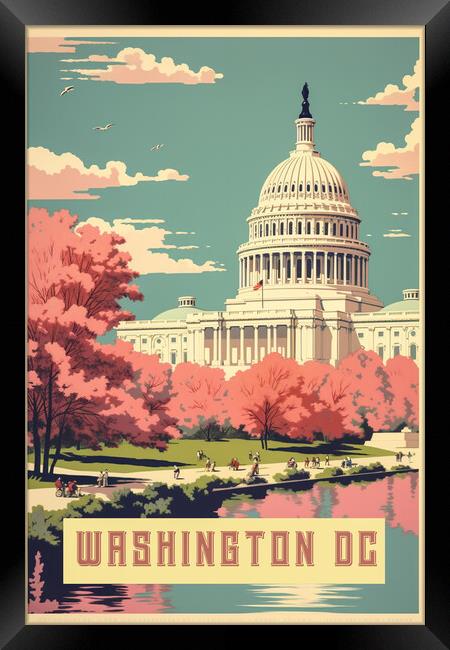 Washington DC 1950s Travel Poster Framed Print by Picture Wizard