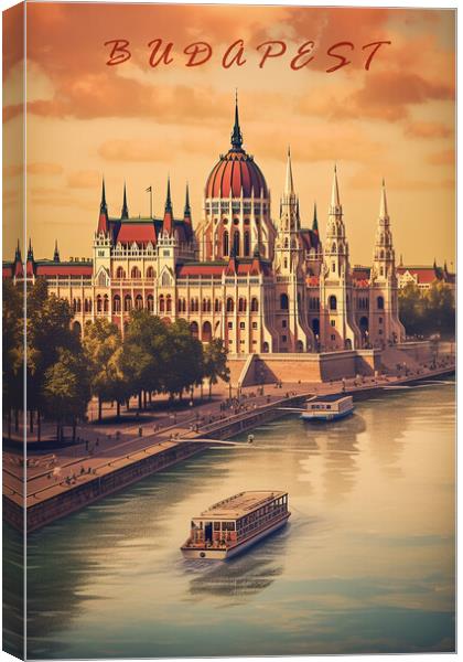 Budapest 1950s Travel Poster Canvas Print by Picture Wizard