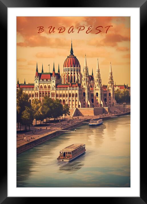Budapest 1950s Travel Poster Framed Mounted Print by Picture Wizard