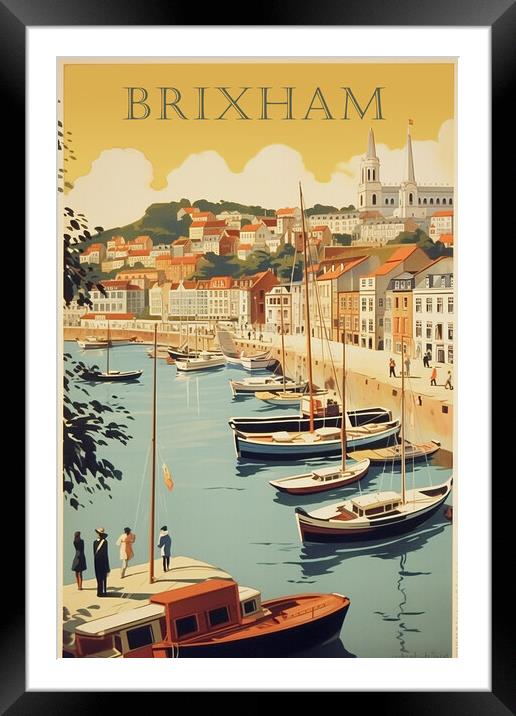 Brixham1950s Travel Poster Framed Mounted Print by Picture Wizard