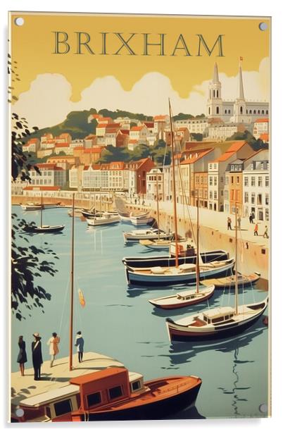 Brixham1950s Travel Poster Acrylic by Picture Wizard