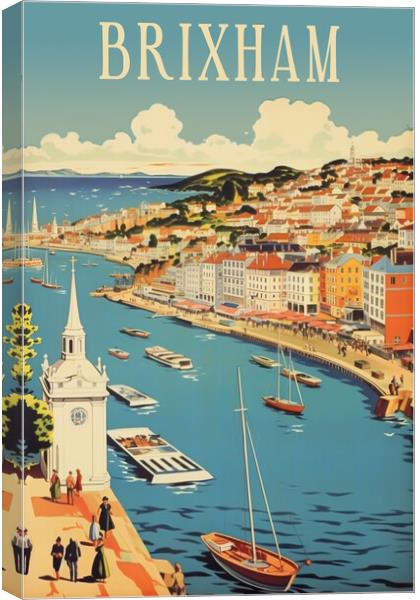 Brixham1950s Travel Poster Canvas Print by Picture Wizard