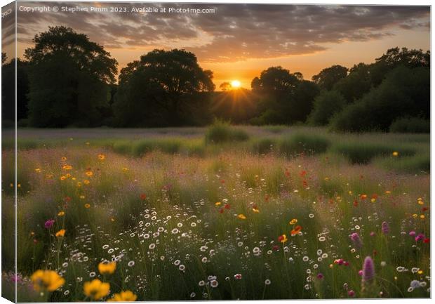 Wildflower Meadow Sunset Canvas Print by Stephen Pimm