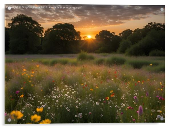 Wildflower Meadow Sunset Acrylic by Stephen Pimm