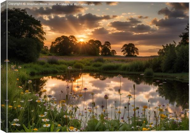 Wildflower Meadow Sunset Reflection Canvas Print by Stephen Pimm