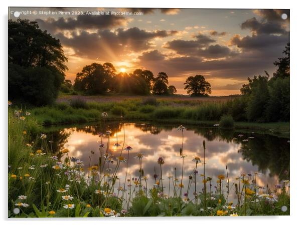 Wildflower Meadow Sunset Reflection Acrylic by Stephen Pimm