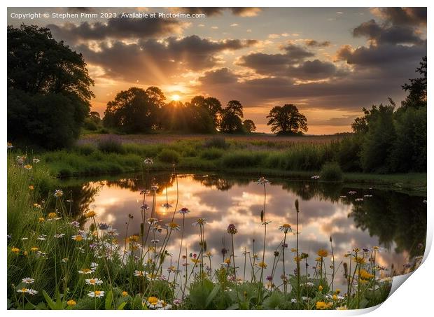 Wildflower Meadow Sunset Reflection Print by Stephen Pimm
