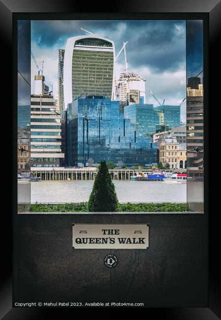 London City skyline from The Queen's Walk on the south bank of river Thames in 2017. Framed Print by Mehul Patel
