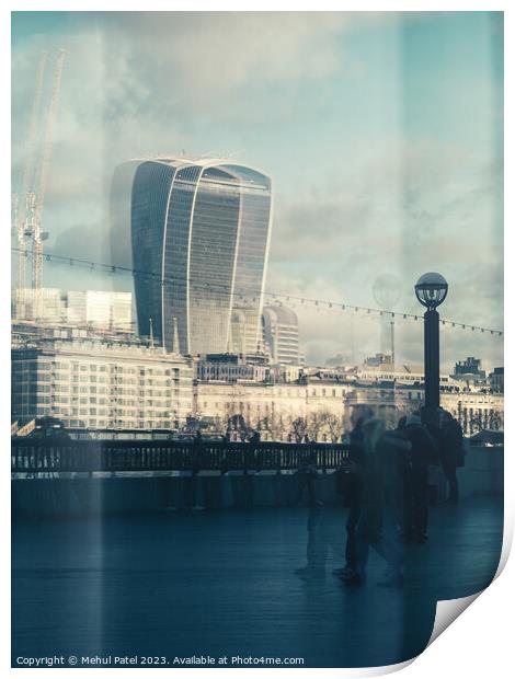 Reflection of the Fenchurch building (also known as the Walkie Talkie building) from the South Bank of river Thames, London, England Print by Mehul Patel